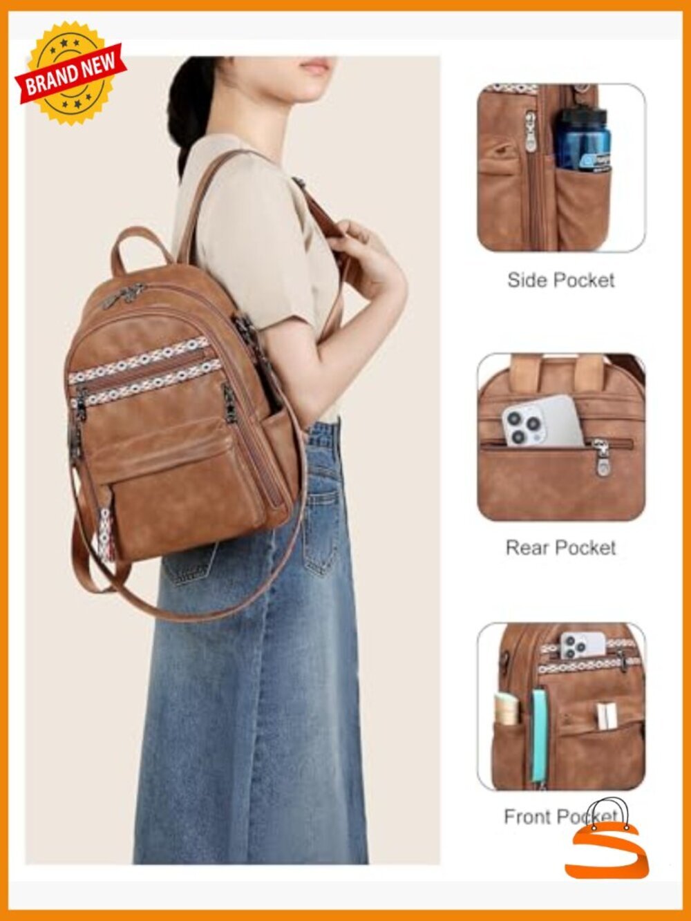 Small PU Leather Backpack Purse with 14 Pockets RFID Water Resistant Anti-Theft - Picture 6 of 6
